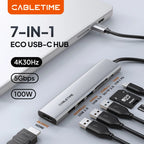 CABLETIME 7 IN 1 USB C HUB 4K@30Hz Resolution Display 5Gbps High Speed Data Transmission PD 100W Power for Laptop Macbook