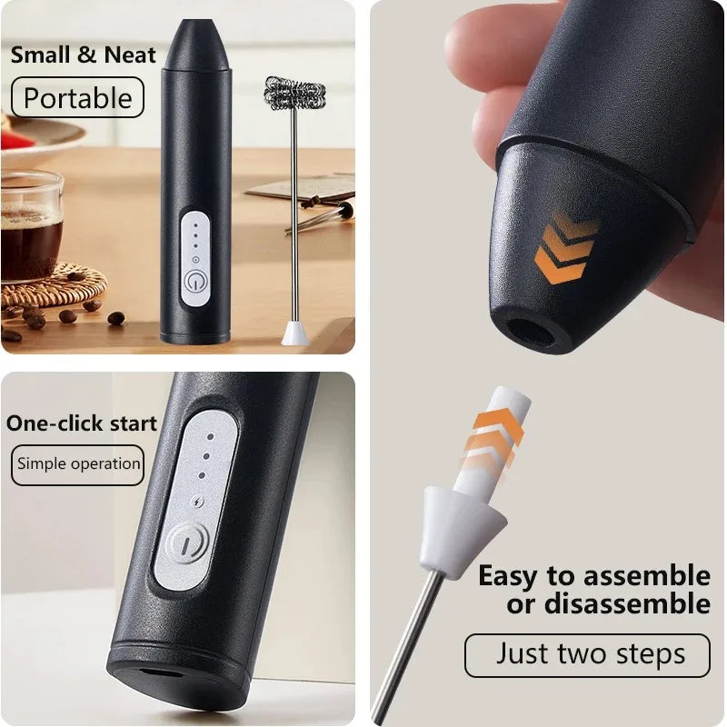 Electric Milk Frother Rechargeable Milk Foam Maker 3 Speeds Coffee Mixer Egg Beater Handheld Foam Maker Tools For Coffee Milk