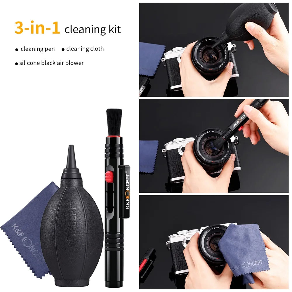 K&F CONCEPT 3 In 1 Professional Dslr Camera Lens Cleaning Kit for Digital Camera Mobile Phone Screen Cleanser Laptop Glasses