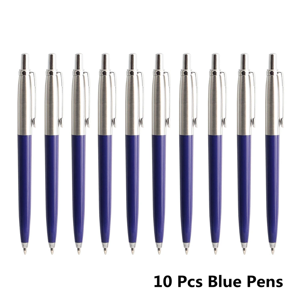 10 Pcs/Set Metal Ballpoint Pens Automatic Ball Pen G2 Refill Black Blue Ink For School Office Stationery Supplies Writing 0.7mm