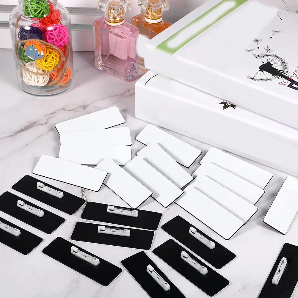 16Pcs Blank Name Badge Hard DIY Name Tags Pin for Office School Student Worker Portable Identification DIY Badge Pin
