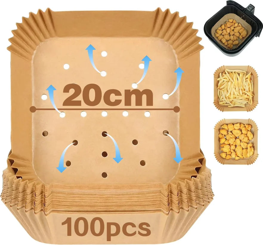 Large Air Fryer Disposable Paper Liners Nonstick 23cm Oven Airfryer Parchment Baking Paper for Ninja COSORI Grill Cooking Basket