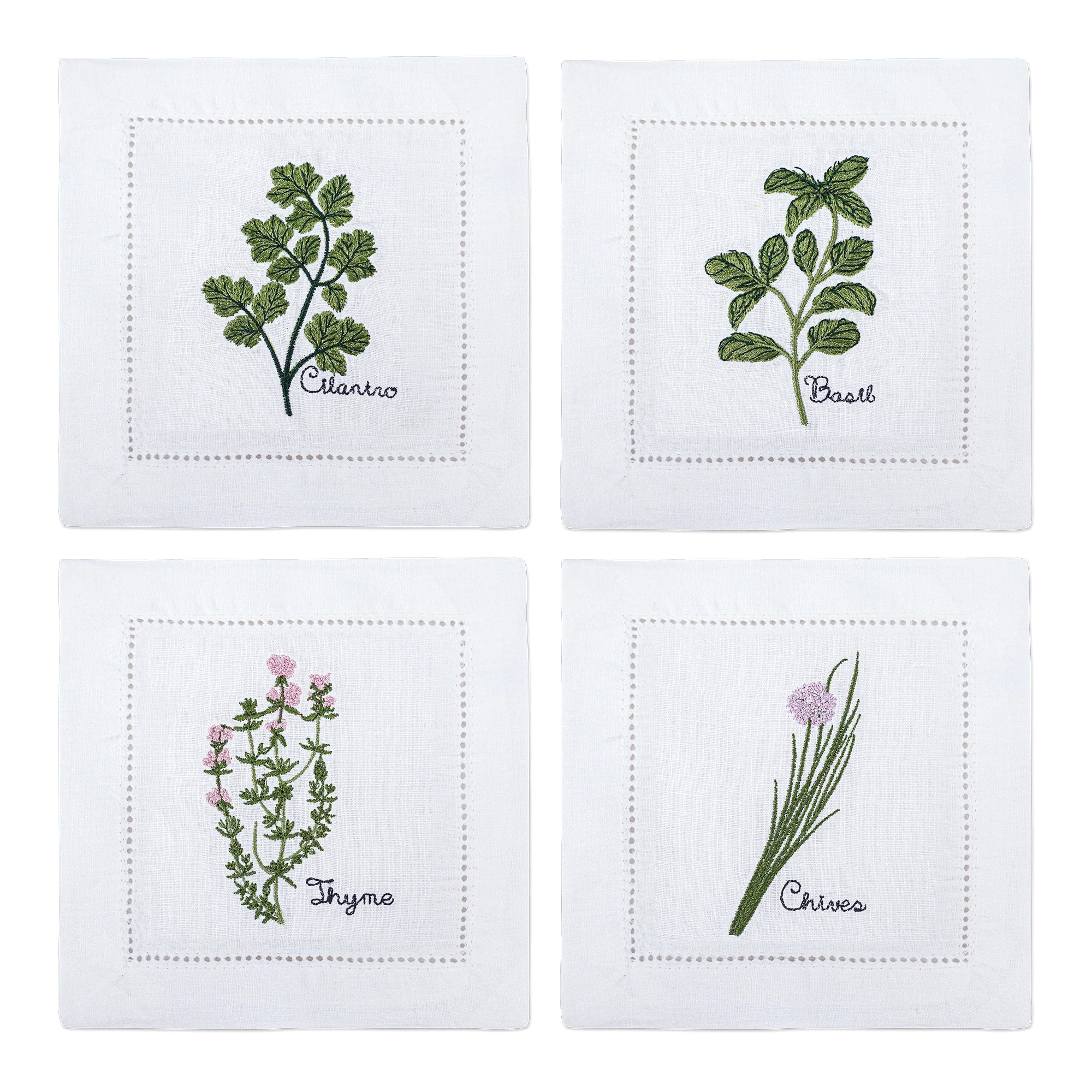 New Embroidered Herb Cocktail Napkin, Pure Linen, Lavender, Rosemary, Mint，Sage，Natural, Elegant, Tea Napkin, 15x15cm,