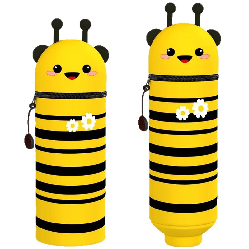 1PCS Kawaii Animals Silicone Telescoping Pencil Case Student Large Capacity Stationery Bag Giraffe/ Bee/Panda Learn Stationery