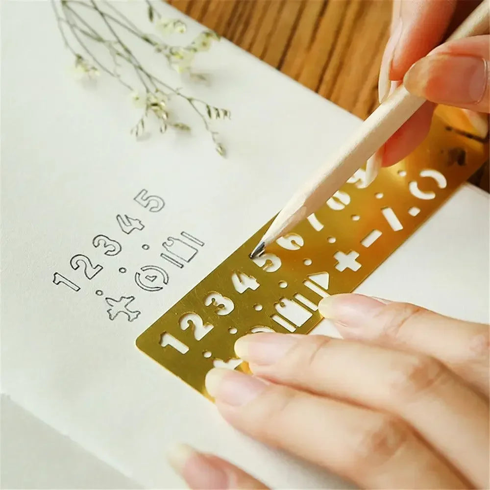 Metal Craft Stencils Hollow Out Straight Ruler Number Letter Pattern Bookmark Cute Stationery Painting Drawing Measuring Tool JL