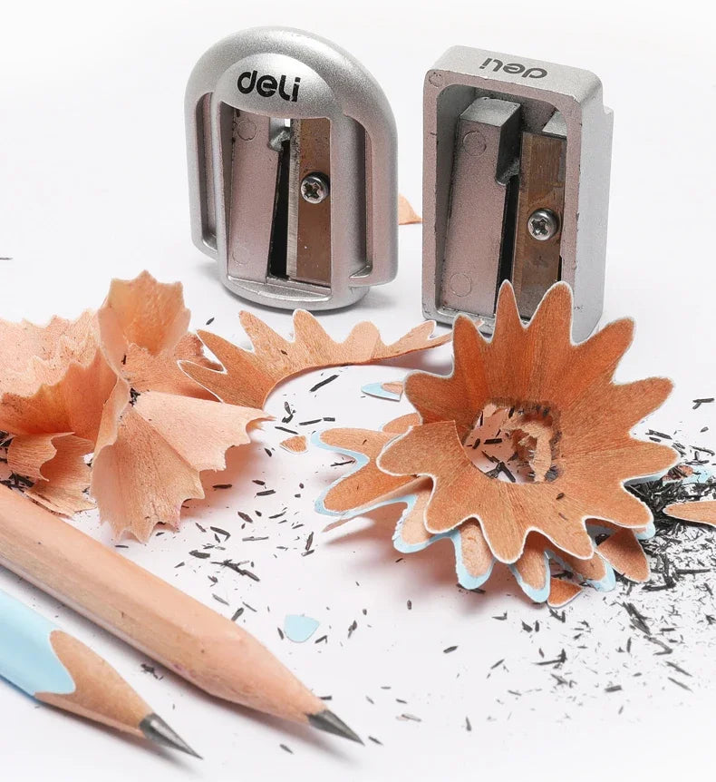 1/2Pcs Deli Zinc Alloy Pencil Sharpener Silver Metal Sharpener School Office Sharpener Stationery Supplies