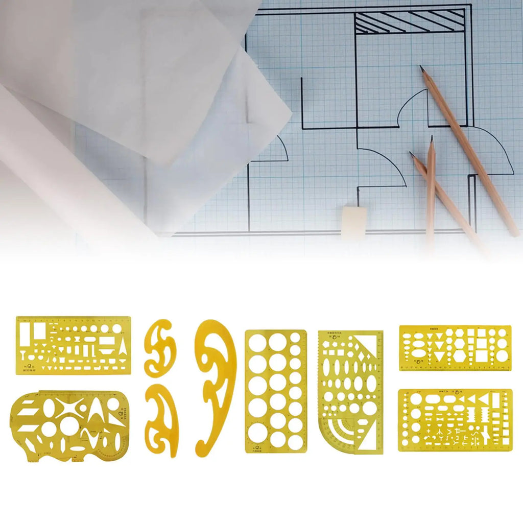House , Interior Design and Furniture Templates Set, Drafting Ruler Shapes for Architecture Students