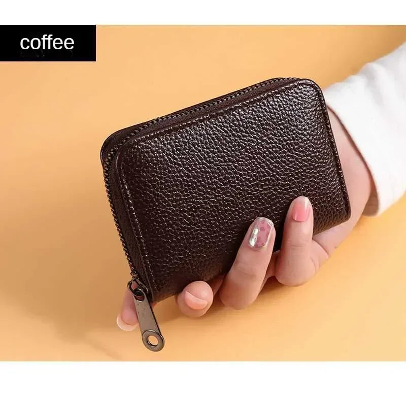 Multi Slot Card Holder Vintage Small Wallet Women Men Business Bank Credit Card Bag Male Coin Pouch Solid Leather Zipper Wallet