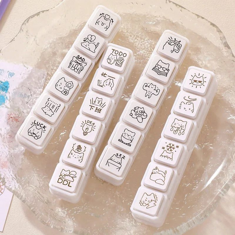 Cute Cat Emoji Stamp Daily Life Work Good Mood Series Cartoon Mini Pattern Stamps for Journaling Planner Diy Scrapbooking Decor