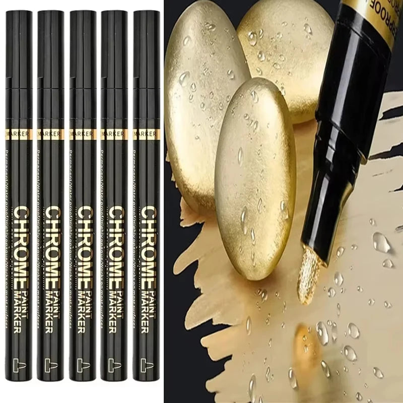 5/1pcs Chrome Pen Marker Mirror Waterproof Paint Repair For Rock Ceramic Glass Metallic Gold/Silver 2mm Nib