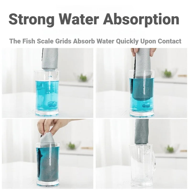Fish Scale Microfiber Cleaning Cloth Lint Free No Trace Reusable Polishing Rag For Window Car Kitchen Mirror Glass