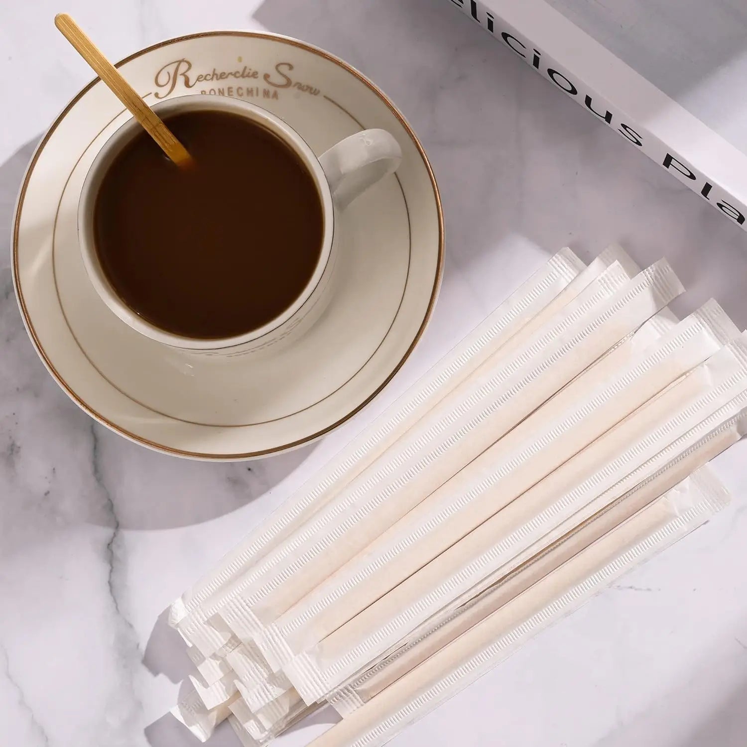 300/100pcs Wooden Coffee Stirrers Individually Wrapped Disposable Tea Drink Cocktail Mixer Swizzle Sticks Round End 5.5Inch Long