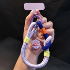 Cute 3D Flowers Adjustable Mobile Phone Universal Lanyard Wrist Strap Hand Pull Short Rope Phone Decorative Pendant Accessories