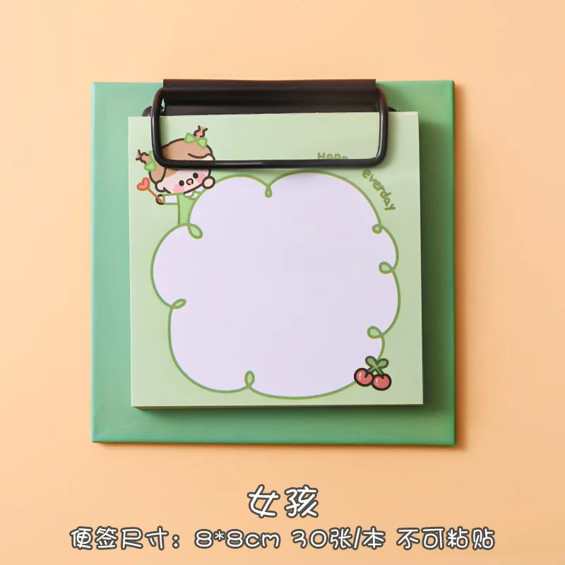 1pcs Cartoon Board Clip Sticky Note Book Student Ins Girl Memo Sticky Note Study Office Non-sticky Message Paper