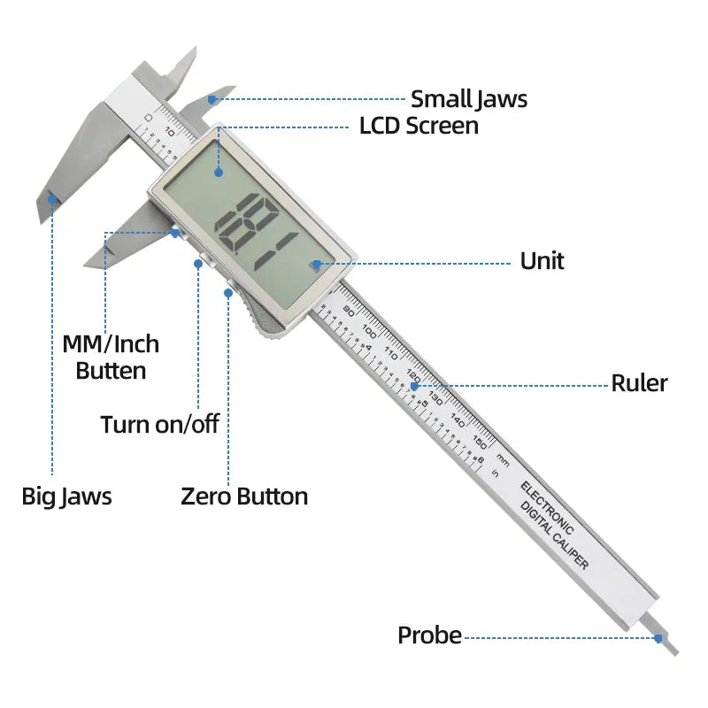 Digital Vernier Caliper Plastic Pachometer Digital Ruler Carpentry Tool Caliber Measuring Tool Digital Caliper Depth Gauge