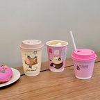 25pcs Pink Disposable Double-layer Thick Paper Cups Coffee Milk Tea Cartoon Printed Paper Cup Yellow Star Hot Drink Takeout Mug