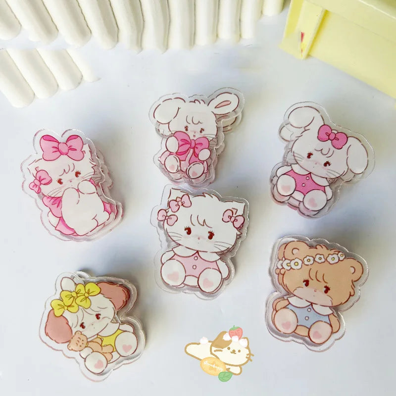 6 pieces Cute Cartoon Kitten Clip Acrylic Transparent Memo Paper Clip Journal Scrapbook Decorative Supplies School Stationery