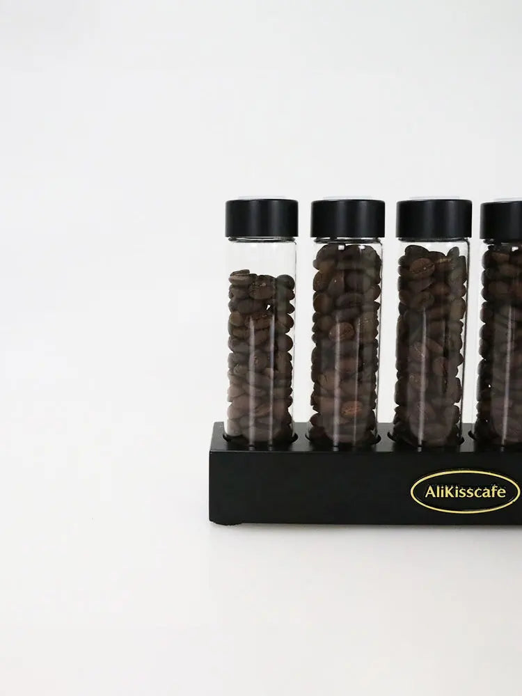 Coffee Beans Storage Container Glass Tube Bottle With Breathable Lid Wooden Display Rack Barista Accessories Coffeware Sets Gift