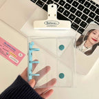 Mini Transparent 3 Ring Binder Covers, Beaded Storage Soft Notebook Closure Loose Leaf Folder Round Ring Cover Protector Button