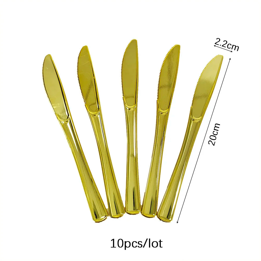 10/16PCS Rose gold disposable tableware table knife fork spoon cutlery birthday party decorations wedding gender reveal supplies