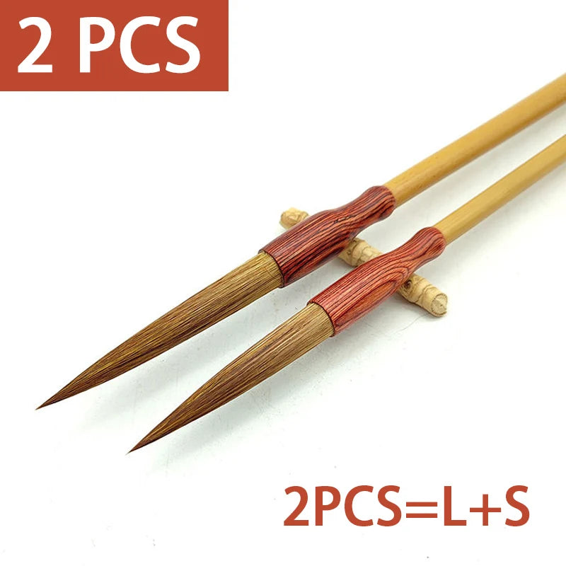 2pcs Long Hair Calligraphic Brush Set Weasel Hair Chinese Writing Brush for Cursive Script Caoshu Chinese Traditional Paintbrush