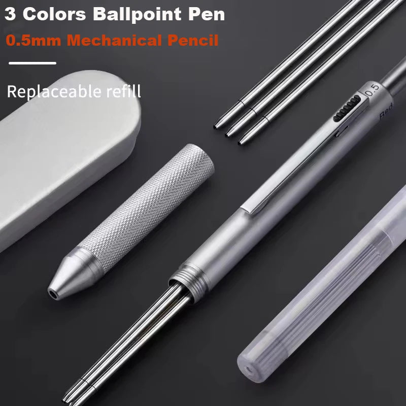 Multifunctional 4-color-in-one gravity-sensing pen metal ballpoint pen/Mechanical Pencil,Black/Red/Blue Ink Oil Signing canetas