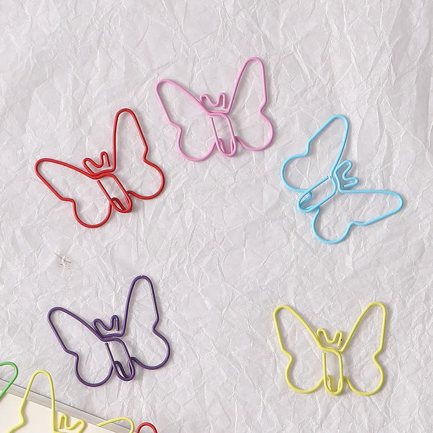 30/50pcs Metal Material Butterfly Shape Paper Clips Macaron Colors Kawaii Cute Bookmark Clip Stationery Office School Supplies