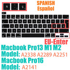 Keyboard Protective Film Silicone for 12-16' MacBook Air/Pro M1 M2 M3 Spanish Keyboard Cover Soft Protection Accessories Black