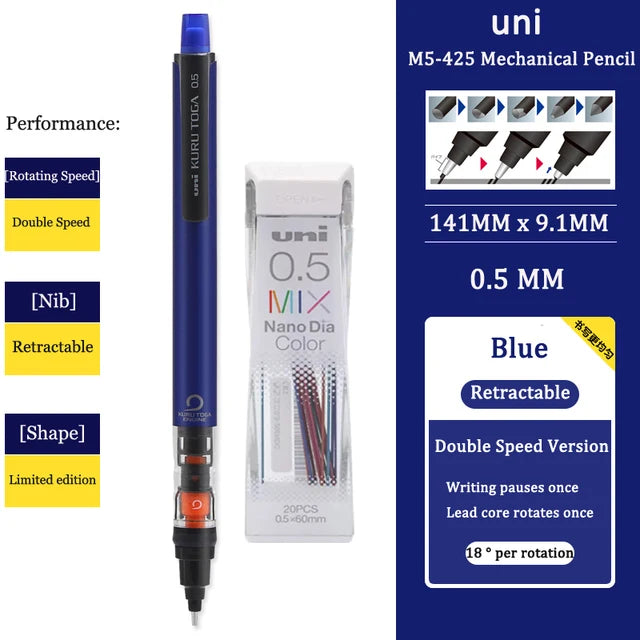 UNI KURUTOGA Mechanical Pencil M5-452 Creative Writing Continuous Sketch 0.5mm Lead Automatic Rotating Mechanical Pencil