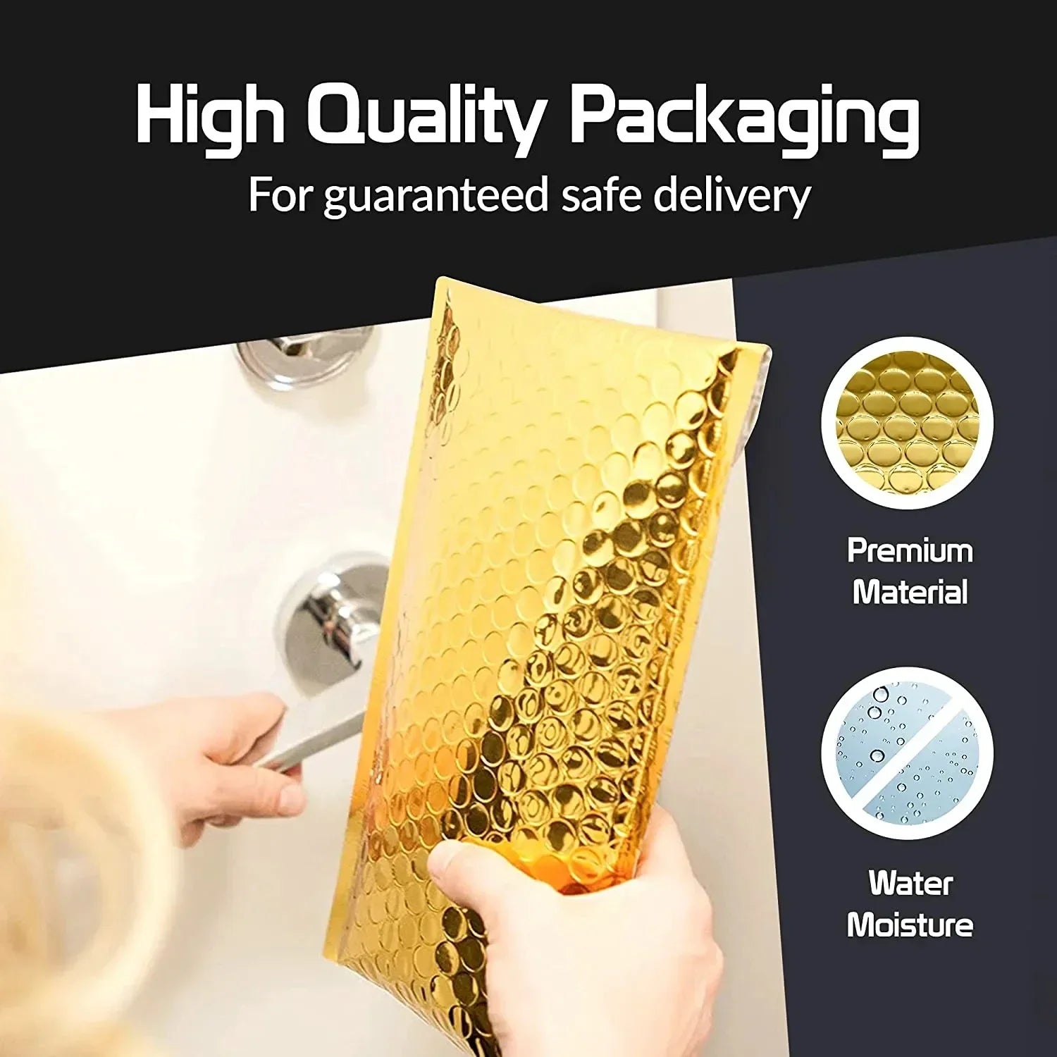 50pcs Bubble Envelope Sending Package Pouch Metal Gold Packaging Supplies Thicken Postage Bag Mailer Small Business Delivery