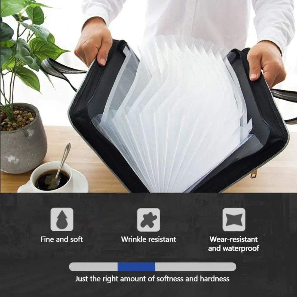 Versatile Canvas A4 Documents File Bag Large Capacity Double Zipper Accordion Folder 12-Layer Business Briefcase