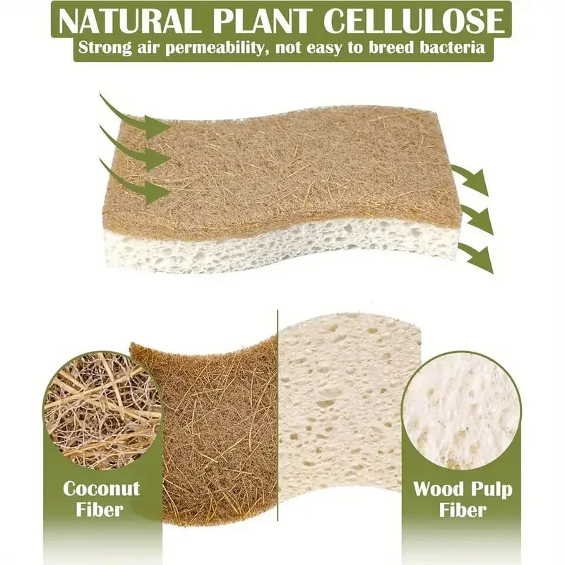 1/6/12Pcs Natural Kitchen Sponge Cellulose and Coconut Scrubber for Dishes Pack of Household Cleaning Sponges White