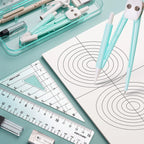 Kawaii 9pcs Ruler Set for Exams Geometry Compass Straight Edge & Protractor Portable Math Drawing Tools Stationery Supplies