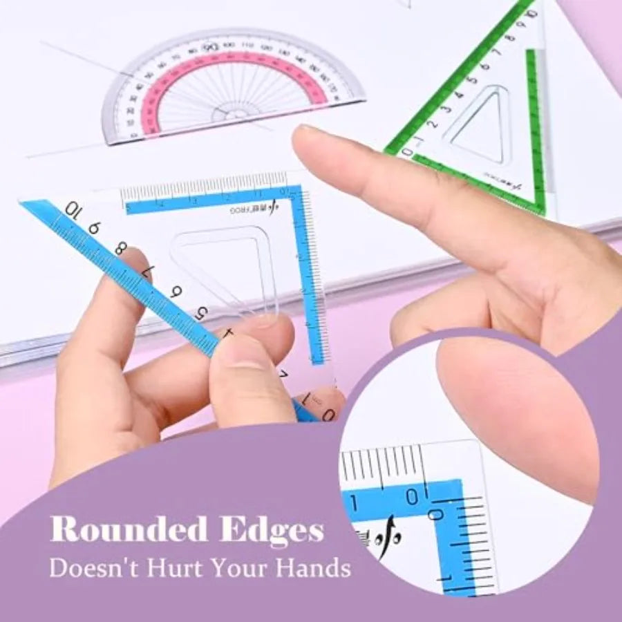 12Pcs transparent ruler set for school and office: shatterproof colorful acrylic, clear lightweight geometry measuring tool wit