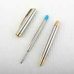 Luxury Metal Ballpoint Pen Stainless Steel Golden Trim Gift Writing Stationery Office School Supplies