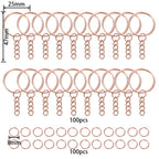 100Pcs 25mm Key Rings with 100pcs 8mm Jump Rings Connectors for DIY Keychain Lanyard Jewelry Making Supplies
