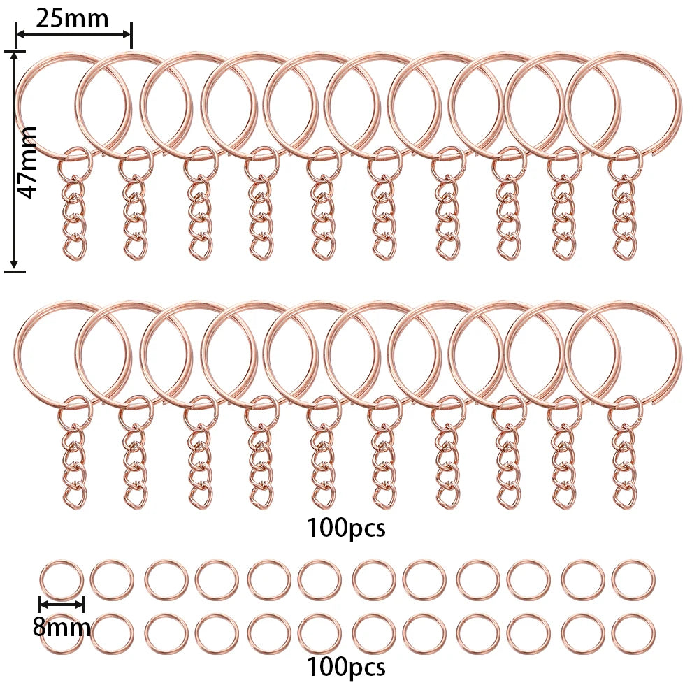 100Pcs 25mm Key Rings with 100pcs 8mm Jump Rings Connectors for DIY Keychain Lanyard Jewelry Making Supplies