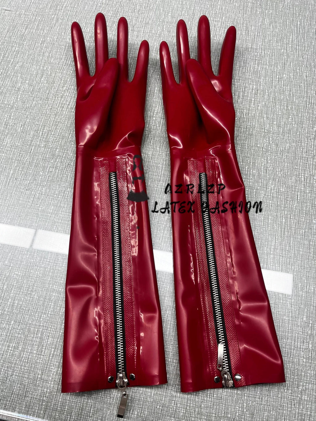 Black Latex Long Gloves with Zipper