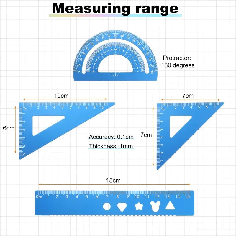 1 Set Triangular Ruler Set with Storage Box Aluminum Geometric Protractor Triangle Engineering Scale Drafting Ruler Kit