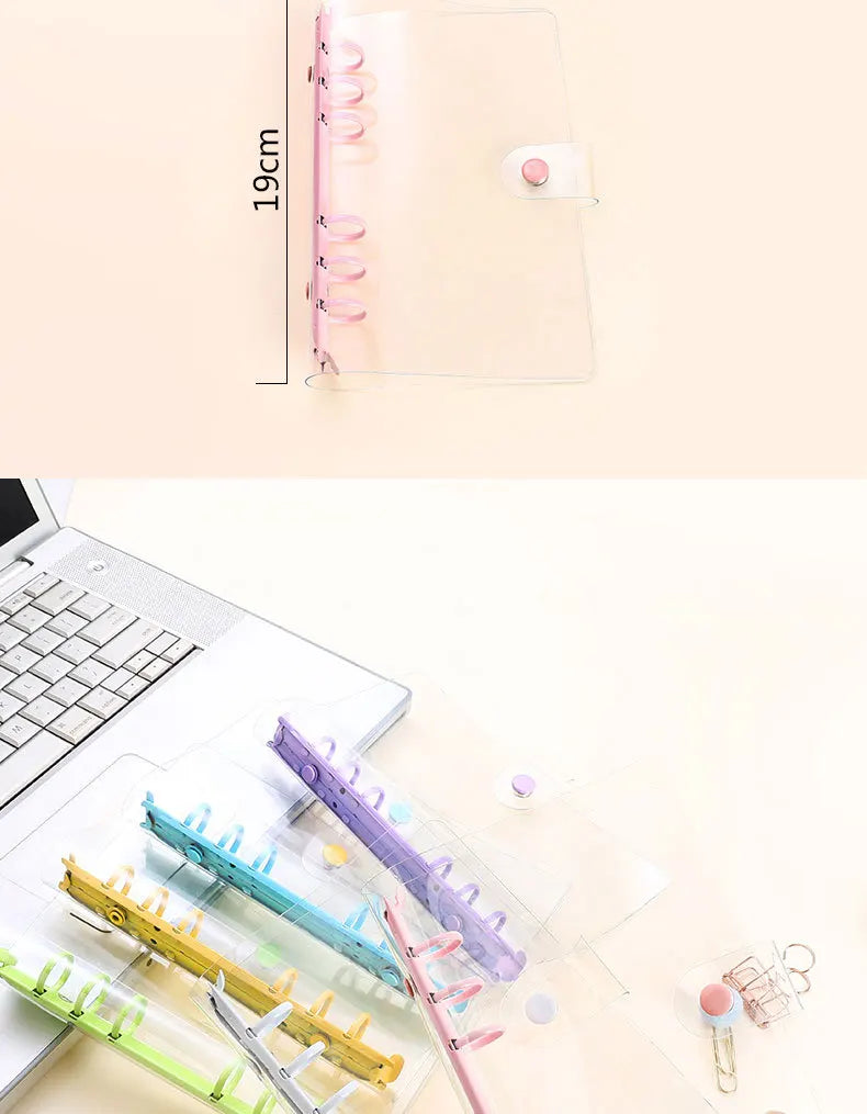 Lightweight Pvc Loose-Leaf Shell 6 Holes A6 Transparent Loose-Leaf Shell, Color Clip, Simple Candy Color Album Shell