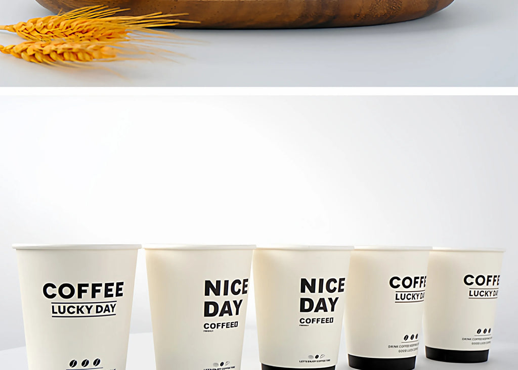 50pcs Thick Double-layer Coffee Paper Cup Disposable 90mm Caliber Hot Drink Leak Proof with Lid Shop Takeaway Paper Cups