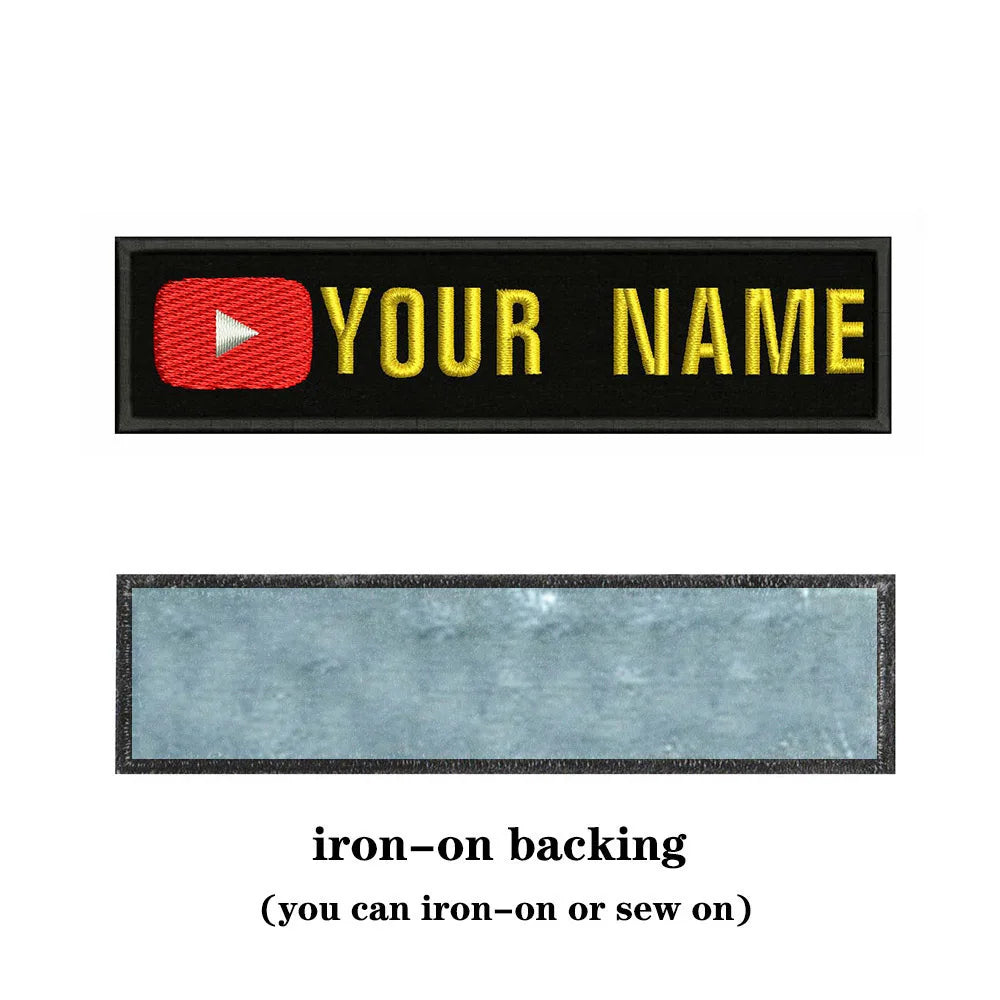 YouTube Logo 10X2.5cm Embroidery Custom Name Text Patch Stripes Badge Iron On Or  Patches