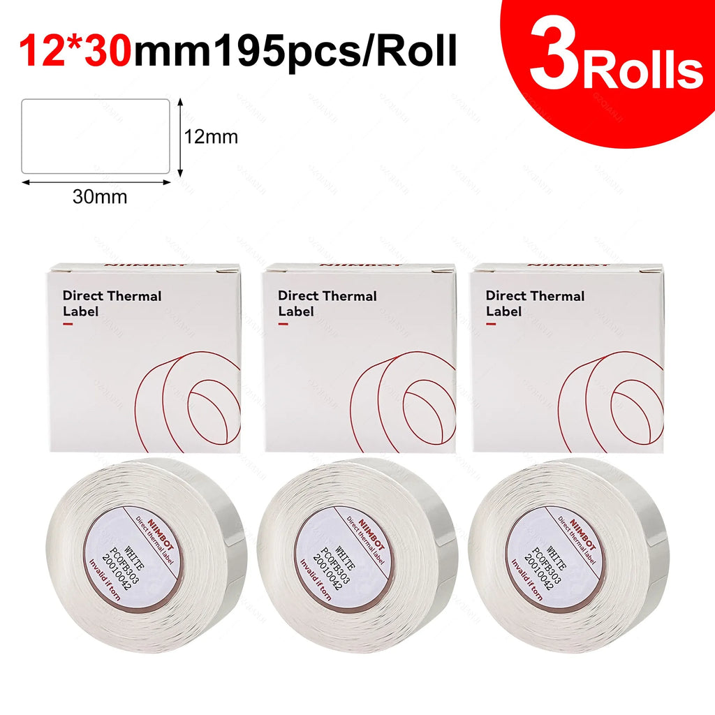 3/5/10 Rolls NiiMBOT D110 D11 D101 Offical Label Printer Sticker Various Size of White Color Paper Roll 12*40mm 15*30mm Anti-Oil