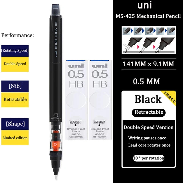 UNI KURUTOGA Mechanical Pencil M5-452 Creative Writing Continuous Sketch 0.5mm Lead Automatic Rotating Mechanical Pencil