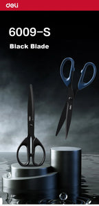 1/2pcs Deli Black Blade Scissors Stationery 180mm 7 Inch Stainless Steel Anti-Rust Sharp Office Home School Craft Cutting Tool