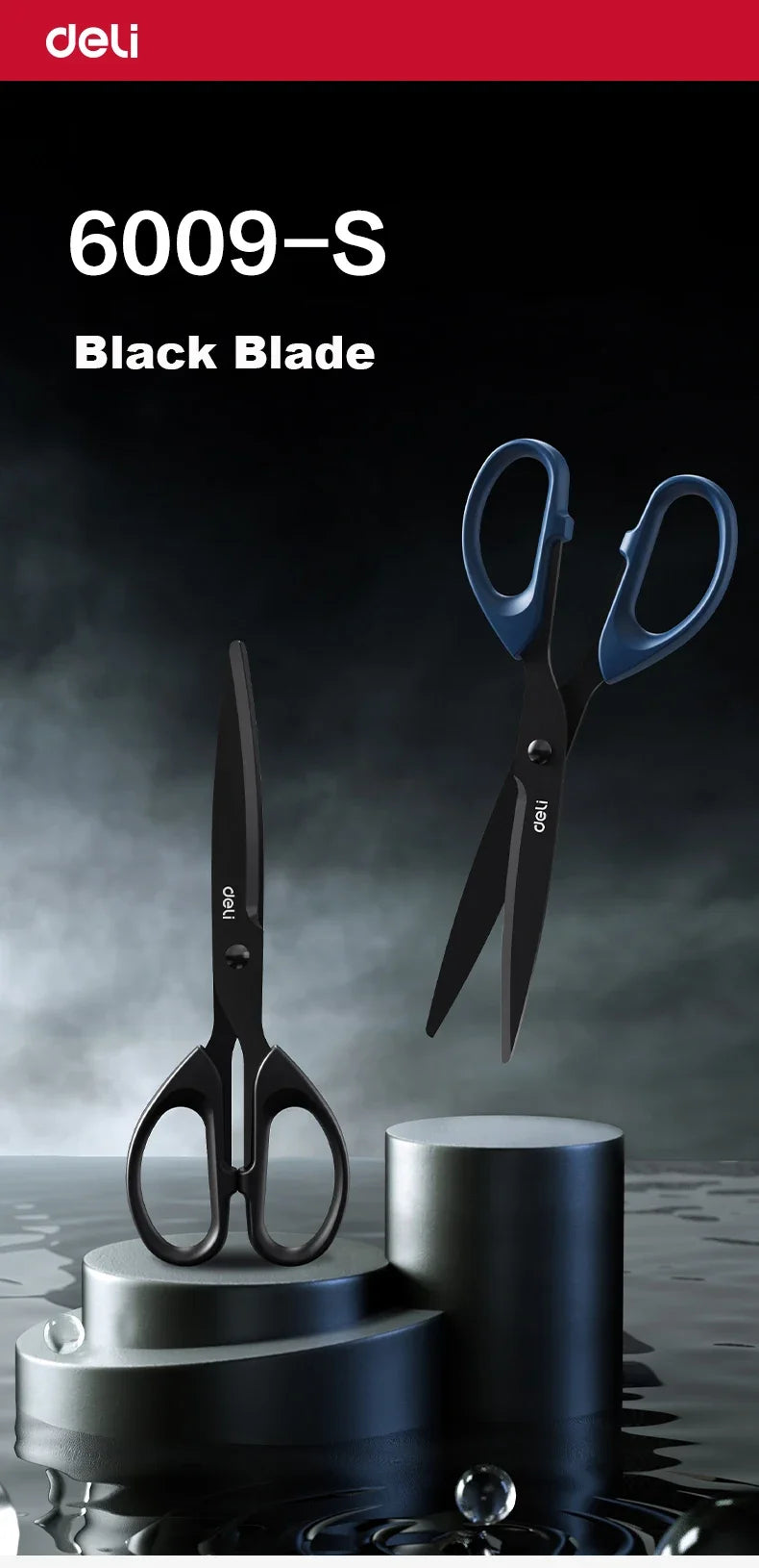 1/2pcs Deli Black Blade Scissors Stationery 180mm 7 Inch Stainless Steel Anti-Rust Sharp Office Home School Craft Cutting Tool