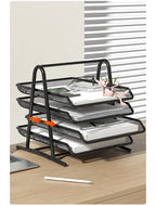 Sliding Paper Tray Organizer Metal Mesh Desktop File Storage Rack Document Letter Holder for Office Home School Classroom
