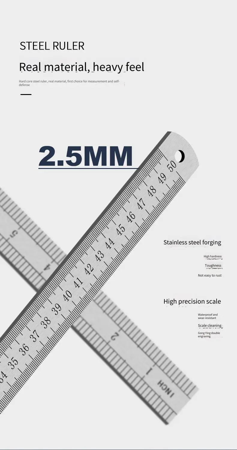 2.5mm Thick 50cm Stainless Steel Ruler Metric Inch Straightedge for Woodworking Construction Drafting Teaching and Measuring