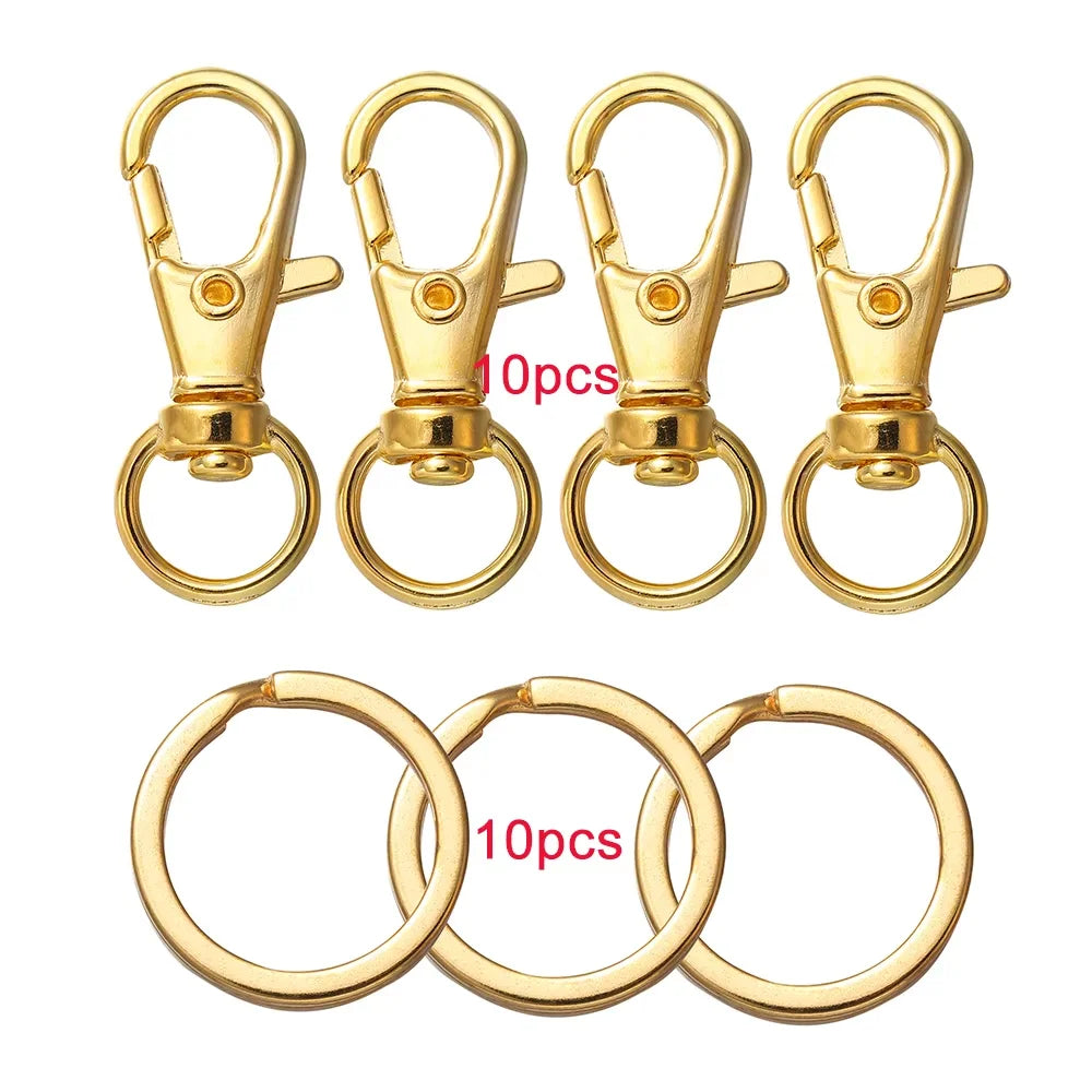 10/20Pcs Swivel Clasps Set Lanyard Snap Hooks with Key Chain Rings Keychain Clip Hooks for DIY Necklace Bracelet Chain Supplies