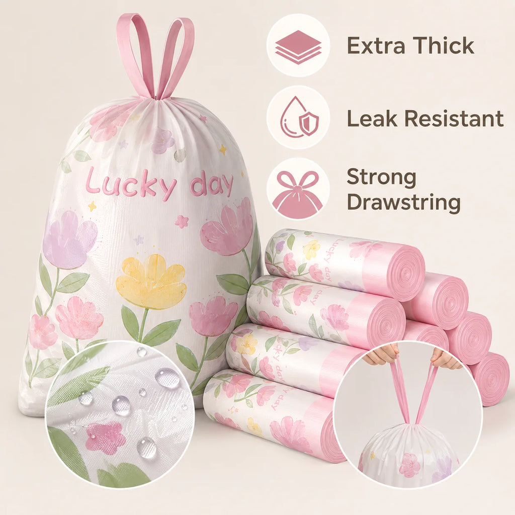 50-Count Scented Drawstring Trash Bags, 45 × 45 cm Cute Printed Small Bin Liners for Bathroom, Kitchen & Living Room